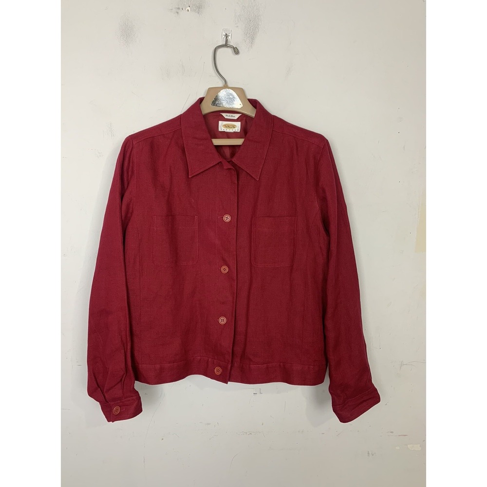 Talbots Womens Blazer 14W Petite Red 100% Linen Classic Office‎ Valentines Day